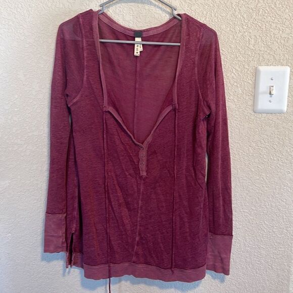 We the Free- Free People- Purple Affogato Hacci Linen Blend Tunic Popover, Small - Picture 2 of 14